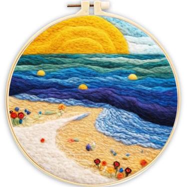 Imagem de SARBUTER Kits de feltragem de agulha, kits de bordado de feltro de lã DIY para iniciantes, adequados para decoração de casa de presente (praia à beira-mar)
