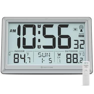 Imagem de DAYTITOR Relógio atômico com temperatura interna/externa, relógio digital automático operado por bateria, relógios de parede grande de 26,7 cm ou relógios de mesa para quarto, sala de estar