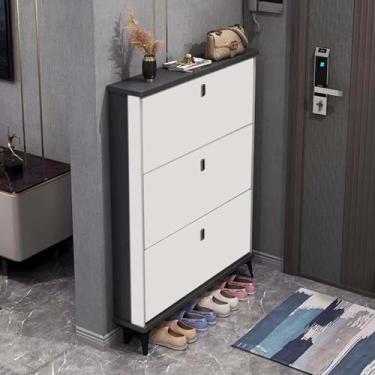 Imagem de Armário De Sapatos Fino Organizador De Sapatos Autônomo Com 3 Gavetas Flip Rack De Armazenamento De Sapatos Fechado Moderno Para Economia De Espaço De Apartamento De Entrada, White, 80cm/31.5in