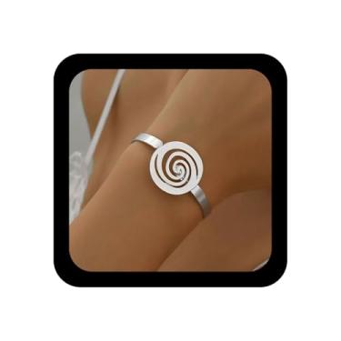 Imagem de Allereyae Boho Pulseira espiral espiral espiral pulseiras de metal dourado étnico redemoinho corrente de mão ajustável punho aberto pulseiras pulseira pulseira exagerada declaração joias para mulheres