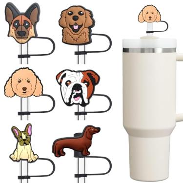 Imagem de Amreich Capa de canudo de cachorro para copo Stanley - Toppers de palha de silicone 9-12 mm acessórios para 30 copos de 1,134 g com 6 designs diferentes de filhotes, presentes fofos para mães de cães