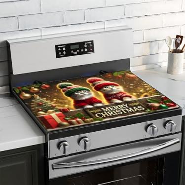 Imagem de BVBOX Capa superior de fogão de Natal para fogão elétrico 71 x 50 cm, capas de vidro para fogão a gás, tapete protetor de fogão decorativo lavável para cozinha doméstica (Gatinhos, 71 x 50 cm)