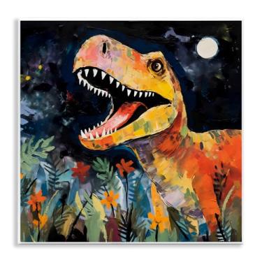 Imagem de Stupell Industries Arte de placa de parede de dinossauro Nighttime Hunt, design por Creative Studio, 12 x 12