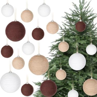 Imagem de 12 peças de enfeites de bola de Natal, decoração boho, corda de juta, bolas penduradas, serapilheira de serapilheira, ornamentos rústicos neutros para árvore de Natal, guirlanda, decoração de lareira