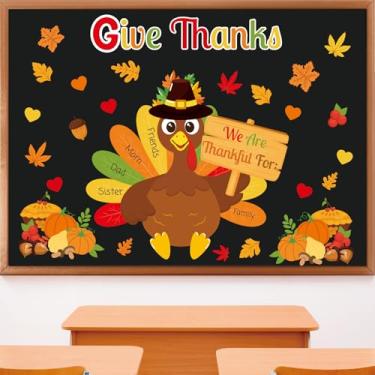 Imagem de Decorações de quadro de avisos de outono de Ação de Graças – Conjunto de recortes de papel "Dê graças" de peru e abóbora para escola, sala de aula, porta de parede de outono