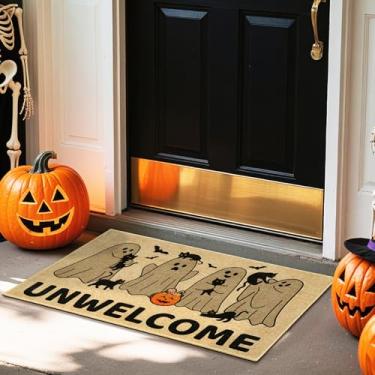 Imagem de Capacho de fantasma engraçado, tapete de porta de boas-vindas para o dia das bruxas, capacho de entrada de Halloween, tapete de entrada, antiderrapante, tapete de boas-vindas para dentro e fora tapete