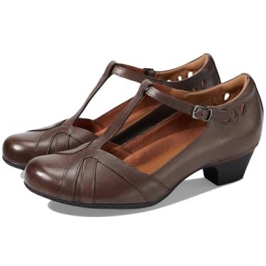 Imagem de Dystralix Sandália feminina vintage salto baixo Mary Jane Oxford bico redondo fechado tornozelo tira em T sandálias salto bloco grosso recorte Mary Jane bombas fivela patchwork escritório senhoras