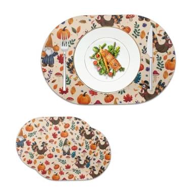 Imagem de Jogo americano oval de couro sintético Autumn Harvest, conjunto de 2 tapetes para mesa de centro de mesa, resistente à água, resistente a manchas de óleo, para cozinha, sala de jantar, ação de graças