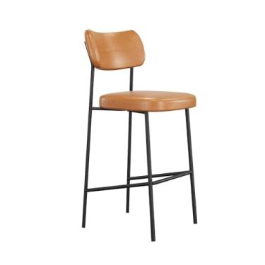 Imagem de Banqueta Alta Stela Base Metálica Preta Courino Whisky - Belliv Decor