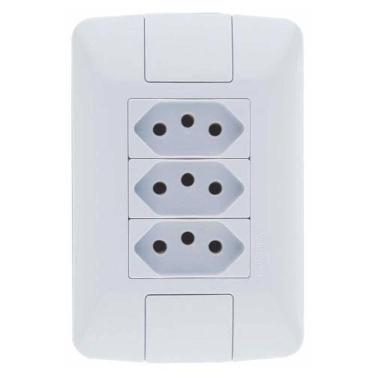 Imagem de Conjunto 3 Tomadas 20a Linha Aria Tramontina Placas Brancas Modular Suporte Incorporado