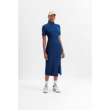 Imagem de Vestido Feminino Midi Com Fenda Essendi Azul Escuro