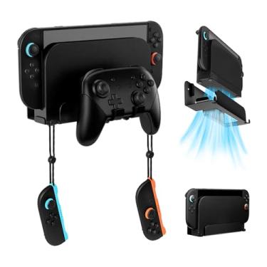 Imagem de Mcbazel Kit de montagem de parede de metal compatível com Nintendo Switch 2 (2025), suporte organizador para NS Switch 2 Dock/JoyCon/Switch Pro, armazenar com segurança atrás ou perto da TV, preto