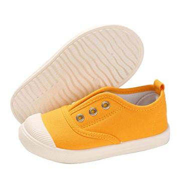 Imagem de E-FAK Tênis infantil de lona para meninos e meninas, sem cadarço, leve, moderno, casual, tênis de corrida (infantil/crianças pequenas/bebês), A/amarelo, 9 Toddler
