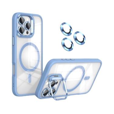 Imagem de Capa de telefone transparente à prova de choque com protetor de lente de câmera Clarity e suporte dobrável – Compatível com MagSafe Slim Clear Cover, proteção antiqueda resistente TPU para iPhone 16