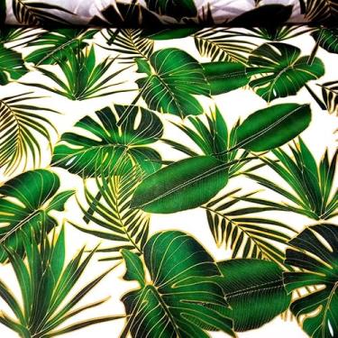 Imagem de TNT Toalha Estampado Folhas Tropicais Fundo Branco 7.00m X 1,40m