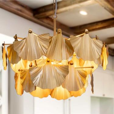 Imagem de TOCHIC Lustre moderno para casa de fazenda, lustres dourados de 8 luzes para sala de jantar, lustre rústico com folhas de ginkgo, luminária de teto para sala de estar, quarto, cozinha, entrada, W-66