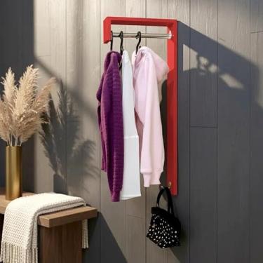 Imagem de Cabideiro de Parede "J" Arara Camiseiro Porta Bolsas Vermelho Laca