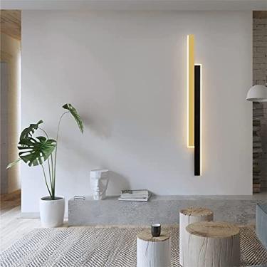 Imagem de Luminária de parede interna longa moderna com design de linhas paralelas, luminária de parede criativa, minimalista, de metal, acrílico, preto e dourado, luminária de parede para quarto, sal
