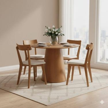 Imagem de Conjunto Sala de Jantar Mesa Redonda 4 Cadeiras Rafa Yescasa Nozes