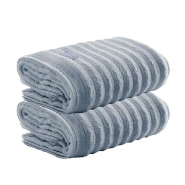 Imagem de Jogo de Toalhas de Rosto Aura 2 Peças 100% Algodão, 48x80cm, 500g/m², Alta Absorção e Maciez, Toque Suave e Durável, Design Sofisticado, Ideal para Uso Diário e Presente – Altihaus (Azul)