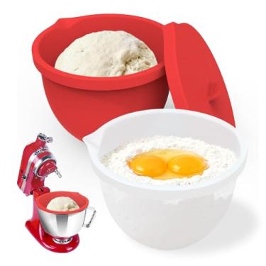 Imagem de Forros de silicone compatíveis com tigela mixer KitchenAid de 4,5 a 5 litros, 2 forros com tampas (branco + vermelho)