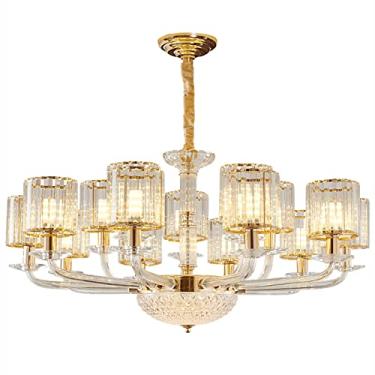 Imagem de RENDJGOU Lâmpada suspensa, iluminação de lustre de cristal, lustre de cristal dourado, luminária pendente de cristal, lustre dourado estilo moderno para sala de estar, hall de entrada, sala de jantar