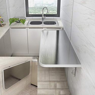 Imagem de Mesa dobrável montada na parede, bancada de aço inoxidável, mesa de jantar, bancada de cozinha, suporte resistente, carga máxima de 90 kg ()