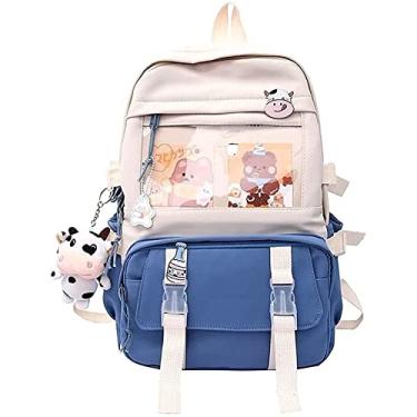 Imagem de Linda Mochila Pastel, Mochila Kawaii Para Meninas Adolescentes Mochilas Estéticas Para Estudantes Com Pin Kawaii E Acessórios Fofos, Blue