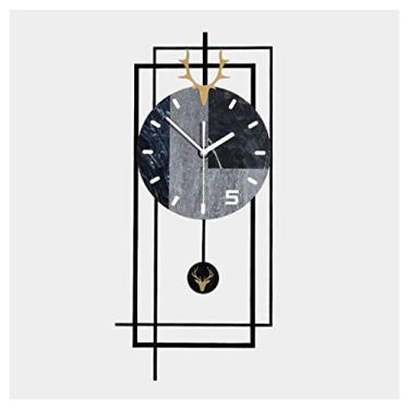 Imagem de Relógio de parede ouro floco cabeça de veado acrílico grande relógio de parede relógio silencioso grande relógio de parede com pêndulo decoração de sala de estar relógio de parede grande relógio de