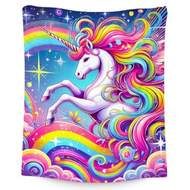Imagem de Cobertores de unicórnio - presentes infantis para meninas - mantas fofas de flanela macias para decoração de quarto, sofá, escritório - 101,6 cm x 127 cm