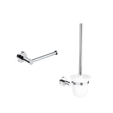 Imagem de Acessórios de banheiro polidos, suporte de papel de seda, gancho de roupão, suporte de saboneteira, toalheiro de aço, suporte de escova de vaso sanitário, moderno, (2 peças de kit de vaso sanitário)