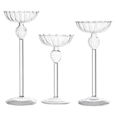 Imagem de Castiçal listrado estilo europeu retrô alto pé listrado ornamentos à luz de velas adereços de jantar decorações de festa de casamento suporte de velas