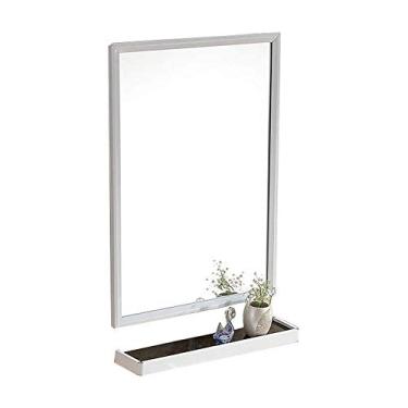 Imagem de Espelho de banheiro de alumínio branco montado na parede espelho de banheiro espelho pendurado na parede armário de banheiro espelho de banheiro com prateleira armário lateral armário