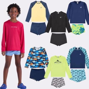 Imagem de Kit Sortido 4 Peças de Roupas Infantis Menino Moda Praia- 2 Camisas + 