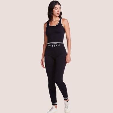 Imagem de Legging Plié Sem Costura Feminina Cintura Dupla Confortável, Preto, GG