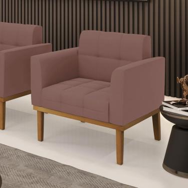 Imagem de Poltrona Decorativa Karen Pés Fixo em Madeira Castanho Veludo Rose G19 - Gran Belo