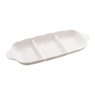 Imagem de Petisqueira de Porcelana New Bone C/3 Divisórias Butterfly Flower Branco 34x14,5cm Lyor