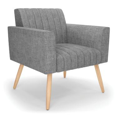 Imagem de Poltrona Viena Gomada Linho Grafite A26 Pés Palito Natural - D'Rossi