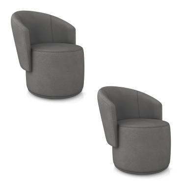 Imagem de Poltrona Decorativa Orgânica Fixa para Sala Kit 2 Malu Sintético Grafite M11 - D'Rossi