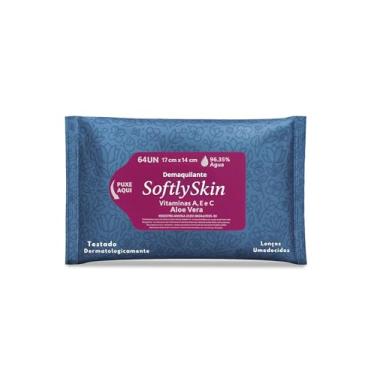 Imagem de 64Un Lenço Umedecido Demaquilante Softly Skin - Com Vitaminas - Suave, Eficaz e Ideal para Remoção de Maquiagem e Cuidados com a Pele
