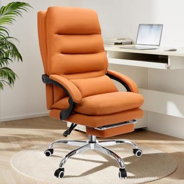 Imagem de Holiwei Cadeira de escritório, cadeiras de mesa ergonômicas grandes e altas para computador com descanso para os pés e travesseiro, cadeira executiva de couro com trava de inclinação ajustável