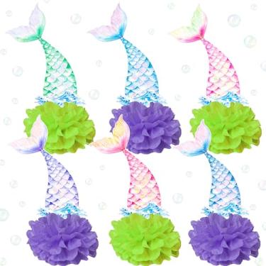 Imagem de Decoração de topo de bolo de sereia para festa de primeiro aniversário tema sereia um topo de bolo para meninas suprimentos para chá de bebê de um ano