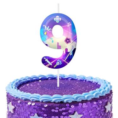 Imagem de Velas roxas de aniversário número 9, topos de bolo com tema de desenho animado para decoração de bolo para meninos e meninas, decorações de aniversário, suprimentos de festa, velas com números para
