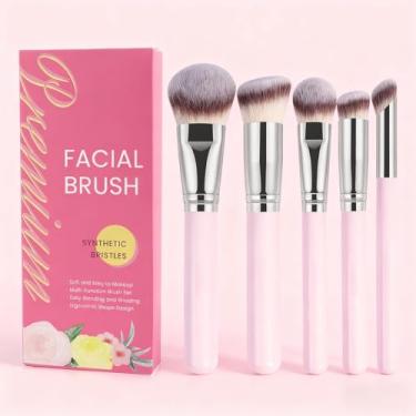 Imagem de Conjunto de 6 pincéis de maquiagem facial, adequado para base, blush, corretivo, sombra e iluminador, kit de pincéis de maquiagem para viagem (rosa)