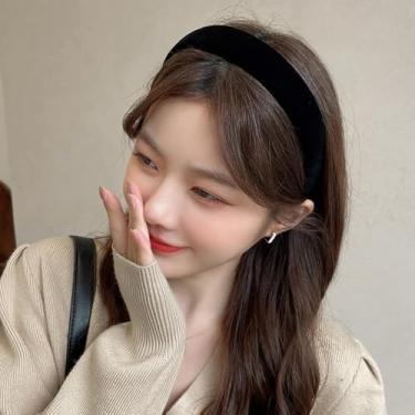 Imagem de Bandanas de veludo preto para mulheres e meninas – Bandanas largas e grossas de esponja macia para lavar o rosto – Acessórios de cabelo