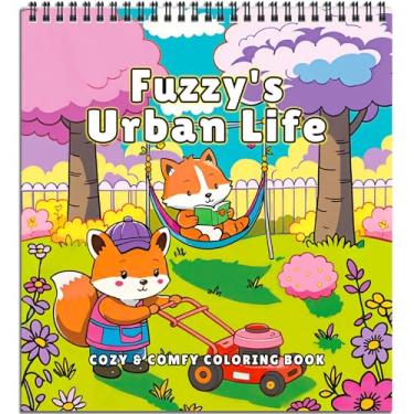 Imagem de Livro de colorir aconchegante para adultos - com momentos de vida urbana de animais fofos da Fuzzy, livro de colorir simples para adolescentes alívio do estresse e presente de atenção plena para