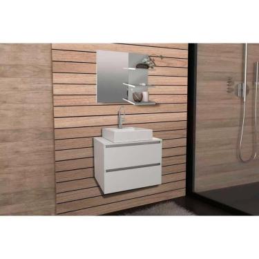 Imagem de Armário C- Balcão Banheiro Suspenso Bn3607 S-cuba 60cm E Espelho Bn3608 Branco - Tecno Mobili