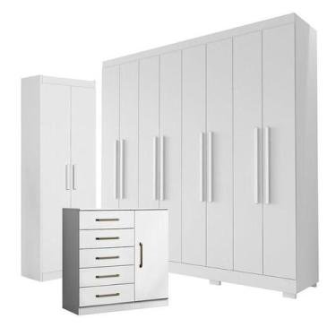 Imagem de Guarda Roupa Casal Porto 8 Portas 4 Gavetas com Cômoda Sapateira Milão