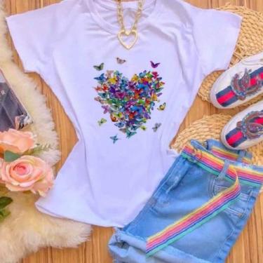 Imagem de Blusa T-shirt Camiseta Feminina Estampada -Borboleta- Várias Estampas 