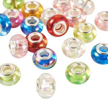 Imagem de 20 peças Rondelle contas europeias de resina com revestimento UV cristal grande orifício solto espaçador contas para fazer joias faça você mesmo, pulseira, colar, brinco, bolsa, chaveiro, decoração